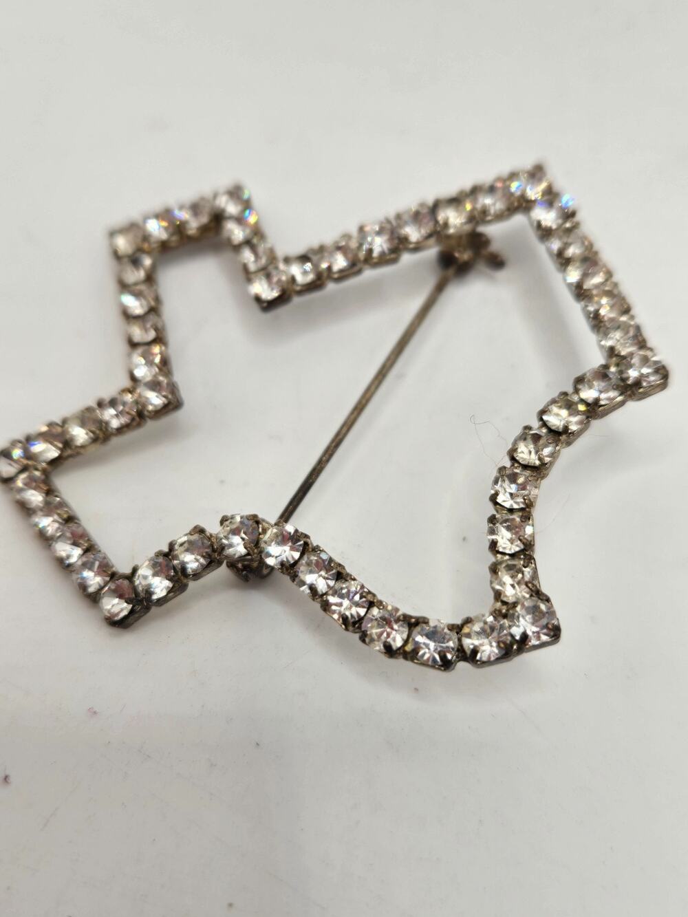 Texas Map Outline Rhinestone Brooch Pin Silver Tone State Pride Jewelry